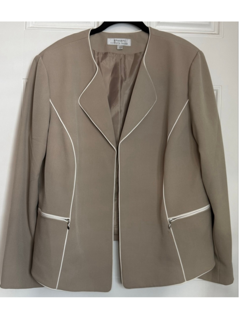 Women's Tahari Beige Blazer with White Trim 18W